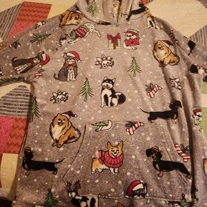 No Boundaries Gray Holiday Dog Print Hoodie